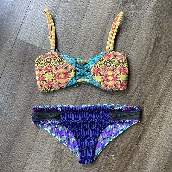Anthropologie Maaji Reversible Bikini Swim Sz S Multi Funky Print Graphics Boho - Picture 1 of 14